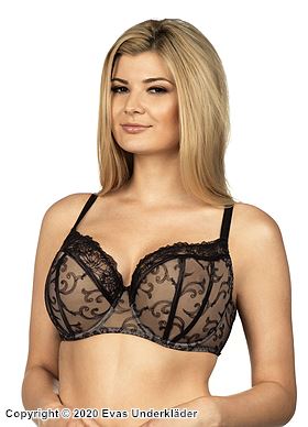 Big cup bra, lace trim, paisley, C to M-cup